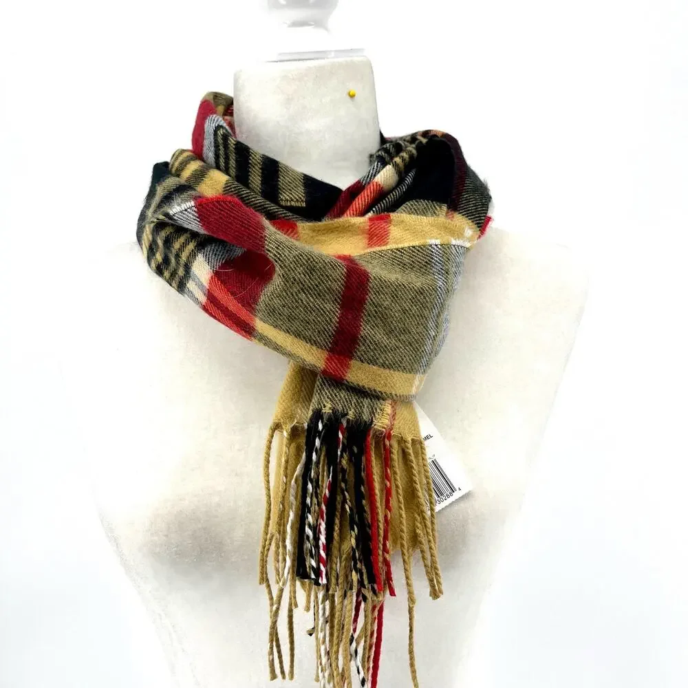 NWT NEW Softer Than Cashmere Camel Nova Check Plaid Scarf (66 x 12) - Picture 1 of 5